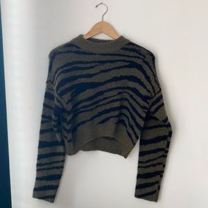 Kendall and Kylie Green Black Zebra Stipe Sweater